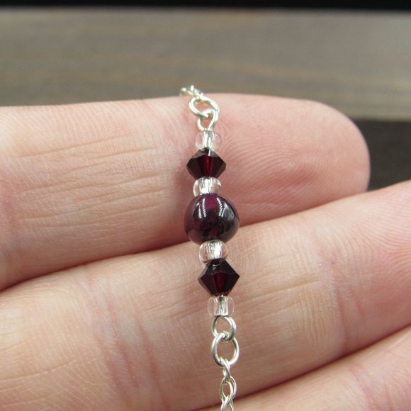8" Sterling Silver Ball Garnets With Crystal Accents Bracelet Vintage - Picture 2 of 6